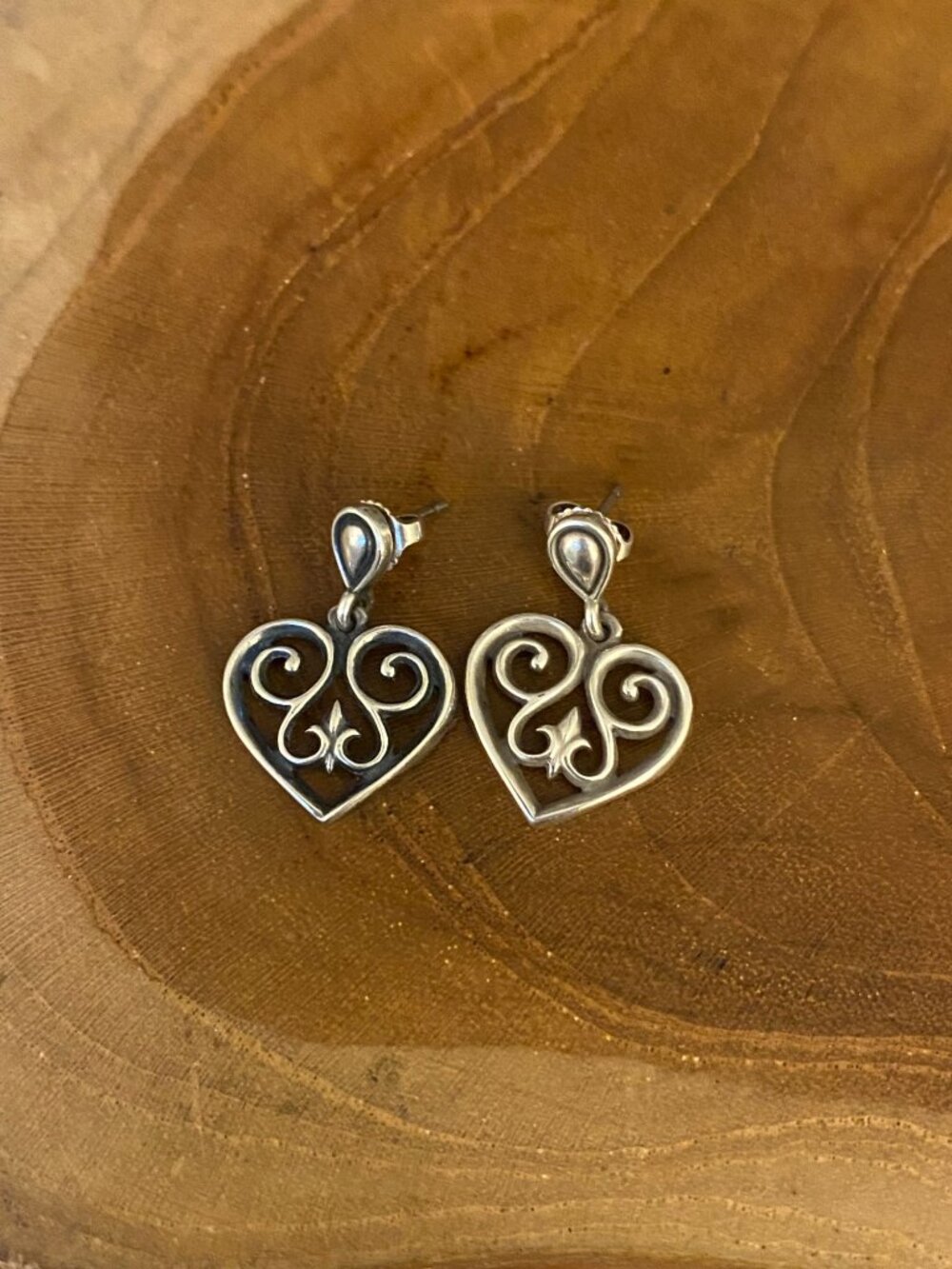 RETIRED James Avery French Scroll Heart Ear Post Earrings, Sterling Silver